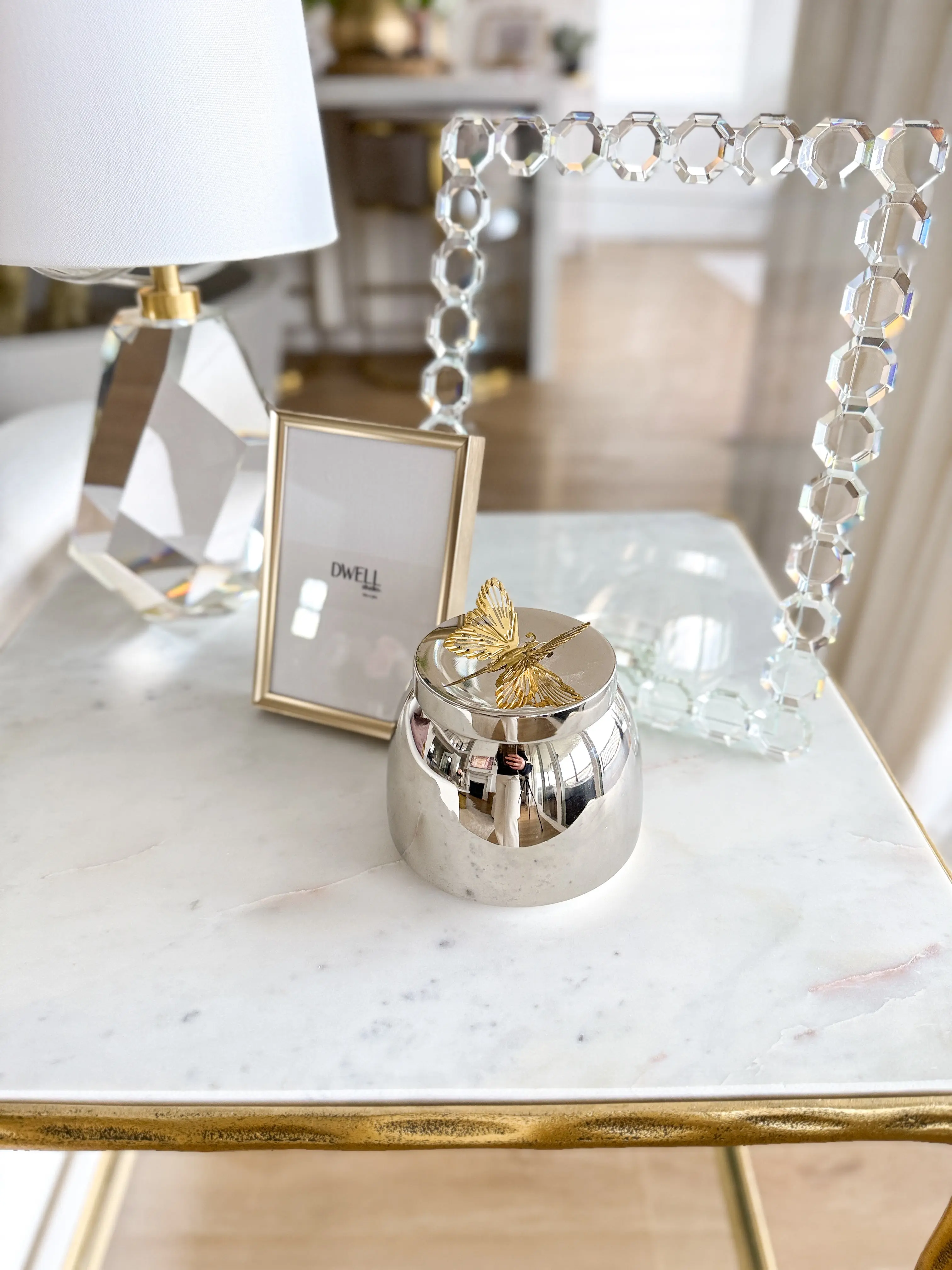 Silver with Gold Butterfly Candle Jar