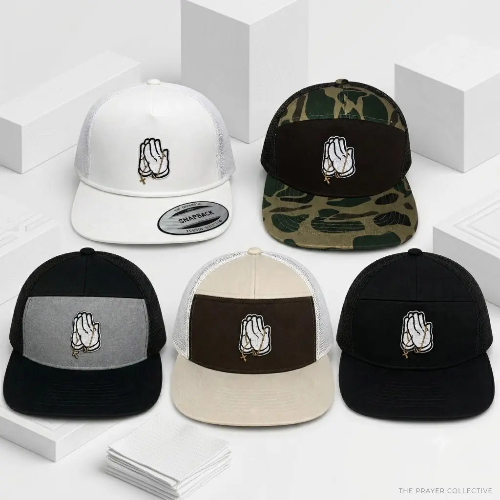 Praying Hands Snapback Hat, Christian Faith Trucker Cap, Embroidered Cross Prayer Baseball Hat