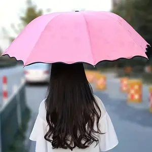 8 Bone Glue Sun Protection Umbrella, Foldable Portable Rainy and Sunny Use, Creative Wave Edge Design, Waterproof Flowering Feature