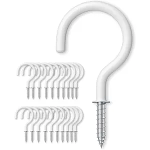 White Vinyl Coated 1-1/2 Inches Screw-in Ceiling Cup Hooks - 20 Pack for Daily Hanging Use
