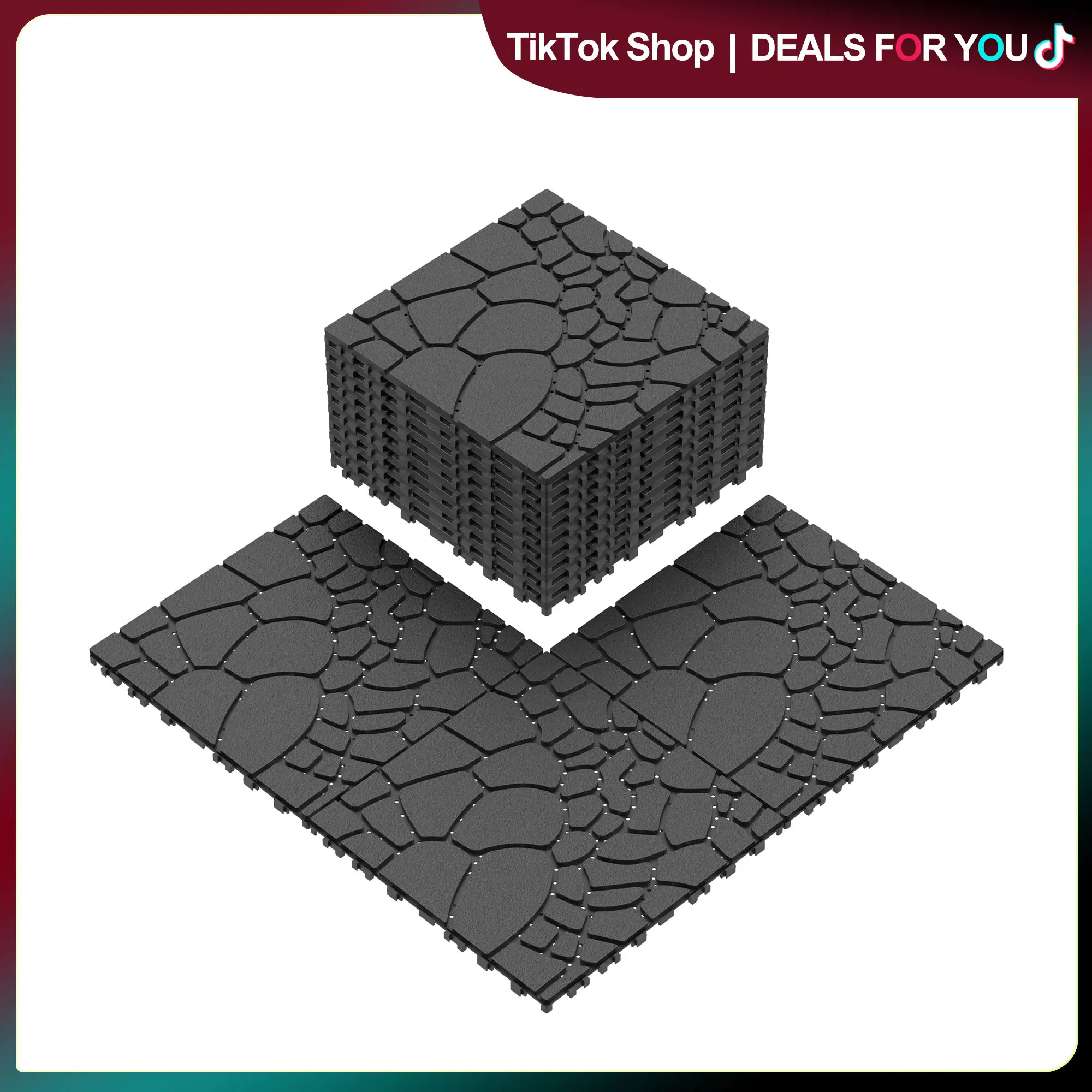 44 PCS 12x12 in Interlocking Deck Tiles - HDPE Plastic Waterproof All-Weather Outdoor Flooring with Reinforced High-Gloss Water-Based Epoxy Paint, Foam Marble Design, Frameless WPC Shower Door Compatibility, Garage Screen Finish (Ideal for Pool, Balcony),