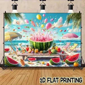 2d falt banner 1pc Beach Watermelon Party Festival banner-Polyester banner -suitable for festivals, courtyards, studios, homes and garden celebrations- perfect gift