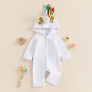 Cute Toddler Baby Girl Boy Halloween Costumes Unicorn Costume Hooded Unicorn Cosplay Jumpsuit Long Sleeve Romper