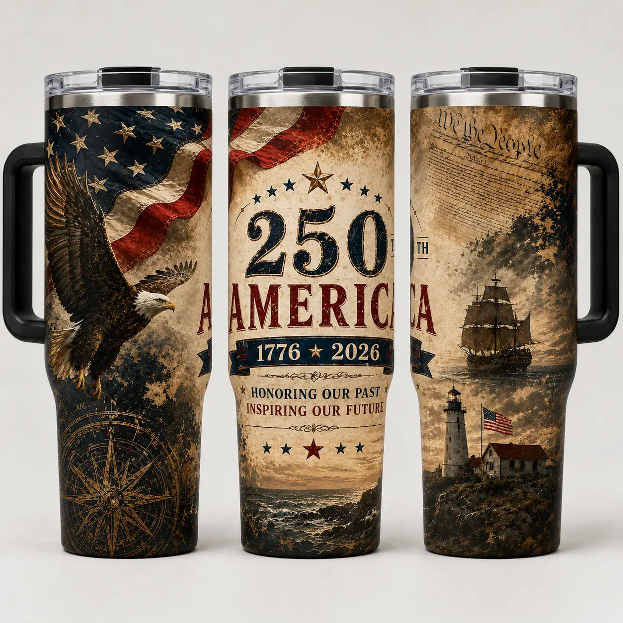 America 250 Tumbler 40oz | 250th Anniversary Patriotic Travel Mug 1776-2026 Eagle American Flag Cup