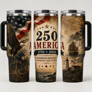 America 250 Tumbler 40oz | 250th Anniversary Patriotic Travel Mug 1776-2026 Eagle American Flag Cup