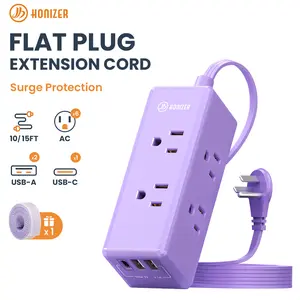 HONIZER Power Strip Surge Protector, Flat Plug Extension Cord with 6 Outlets & 3 USB Ports (1 USB-C), 10/15FT for Home, Office, Dorm Room, Gift for Mom