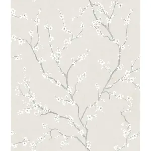 RoomMates Cherry Blossom Pearl Peel and Stick Wallpaper: Vinyl Self-Adhesive Floral, 28.18 Sq Ft Coverage, Off-White