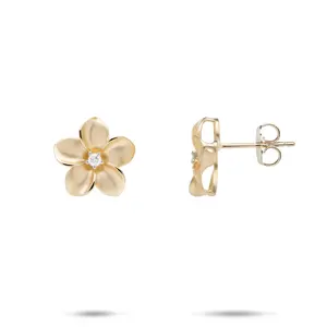 Plumeria Earrings in Gold with Diamonds - 13mm