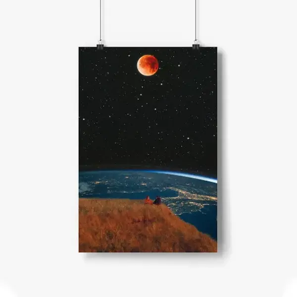 Earth and Moon Space Wall Art Poster – Cinematic Eclipse Print, Waterproof Museum-Quality Home Decor, Large 24x36 or 12x18, Cosmic Gift for Modern Romance