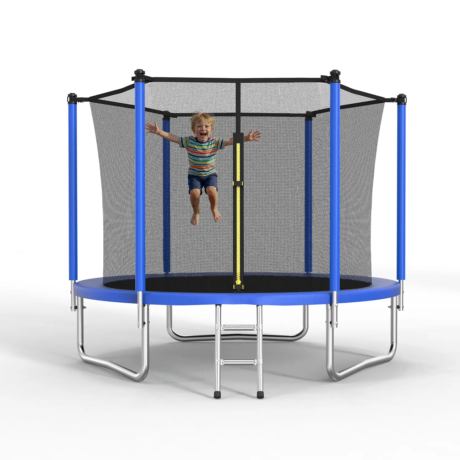 8-foot outdoor safety trampoline with 6 high fence poles and 3 sets of W-shaped brackets ASTM safety certified thick galvanized steel frame