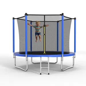 8-foot outdoor safety trampoline with 6 high fence poles and 3 sets of W-shaped brackets ASTM safety certified thick galvanized steel frame