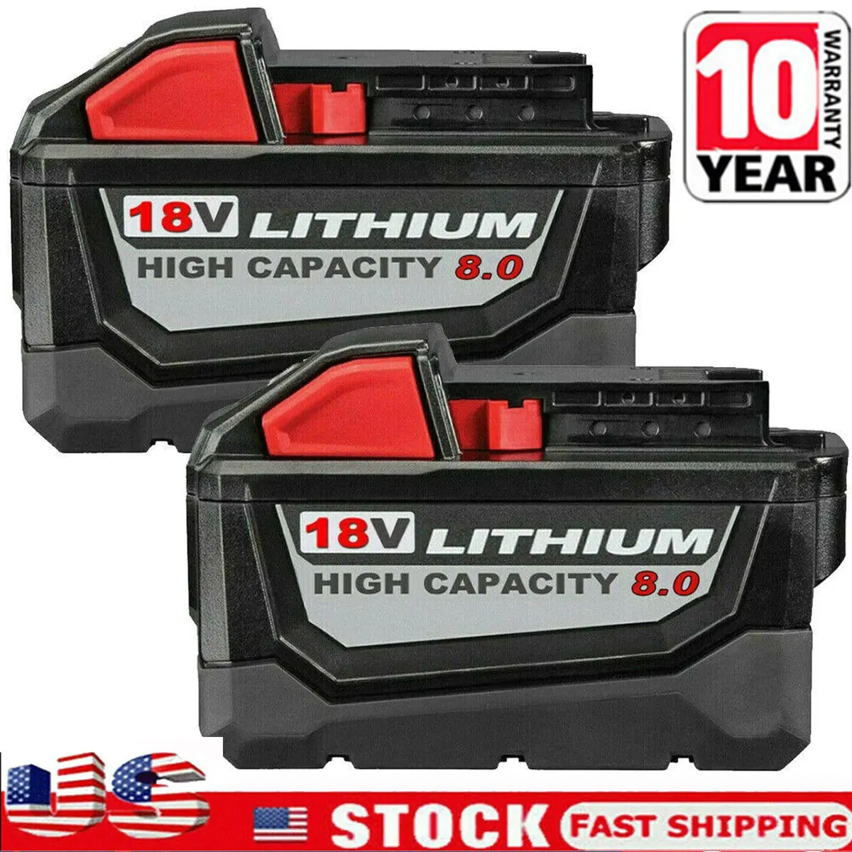 2 Pack For Milwaukee M18 8.0Ah High Capacity Lithium Battery 48‑11‑1860 Replacement
