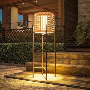 LAUSAINT HOME Solar Powered Outdoor Floor Lamp with Auto On/Off LED Light, Waterproof Wicker Patio Floor Lights, Boho Rattan Floor Lantern (1 Floor Lamp)