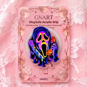 Trippy Neon Horror Movie Villain MagSafe Phone Grip | Psychedelic Ghost Slasher Acrylic Holder | Funny Cyberpunk Goth Halloween Stand Gift