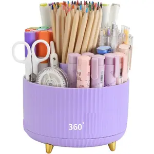 360° Rotating Pen Holder for Desk with 5 Slots Desk Organizer Office Supplies Storage Makeup Brush Holder Teacher Supplies Purple