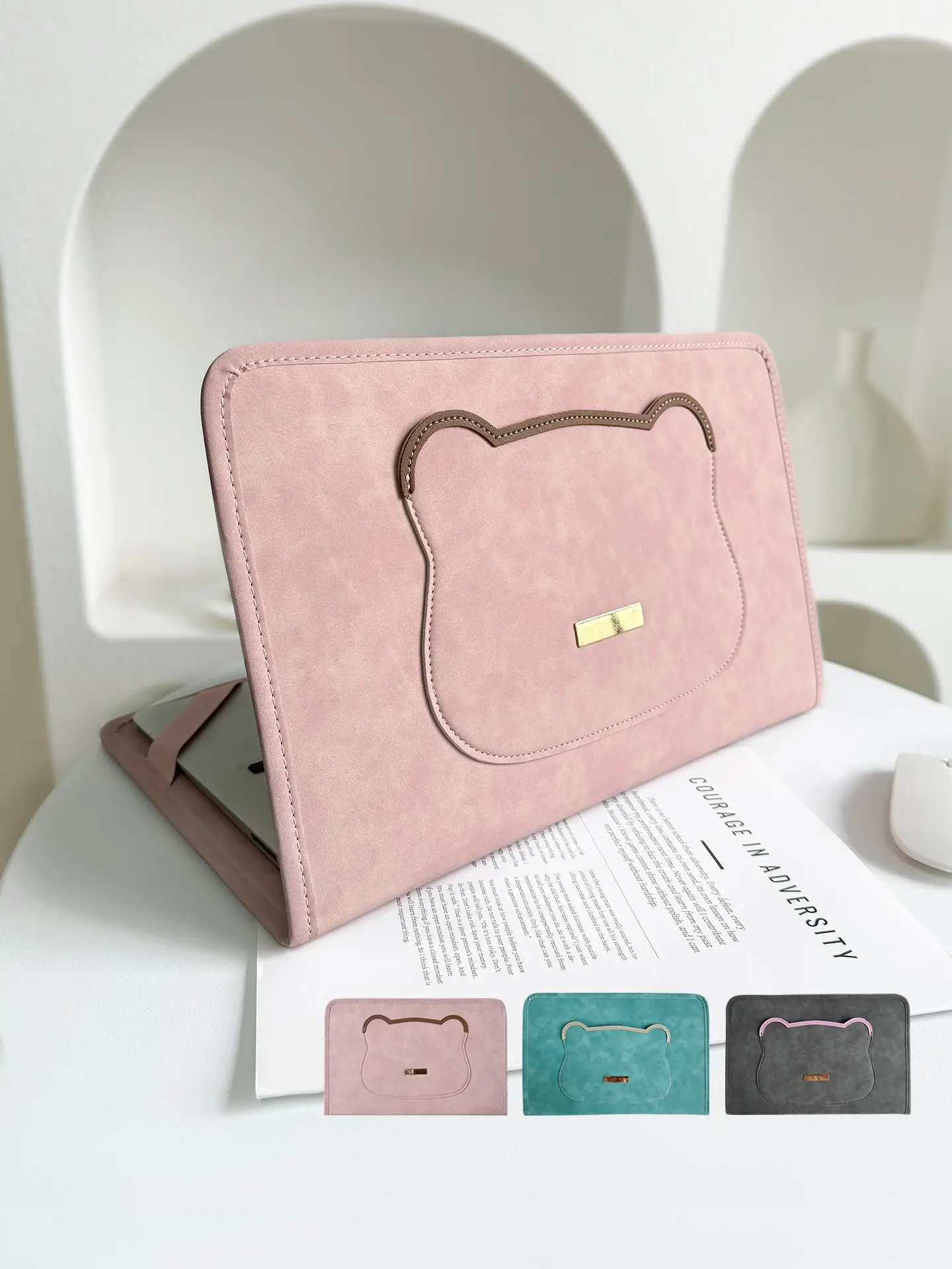 Cute Bear Laptop Case, High-Profile Universal Computer Bag, Compatible with Macbook, Lenovo, Dell, Hp, Asus, Xiaomi, Huawei, Lightweight, Office, Travel, School Use, Ideal Gift, Elegant Fashion, Cute Design, Suede Texture, Laptop Cover