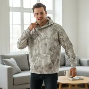 Light Camo Hoodie with Maple Leaf Print - Oversized Pullover Sweatshirt for Women and Men, Cute White Camouflage Design, Trendy Aesthetic Long Sleeve Casual Wear, Perfect Couple Tops, Stylish Winter Outfits, Comfortable Unisex Sweater for Teens and Adults