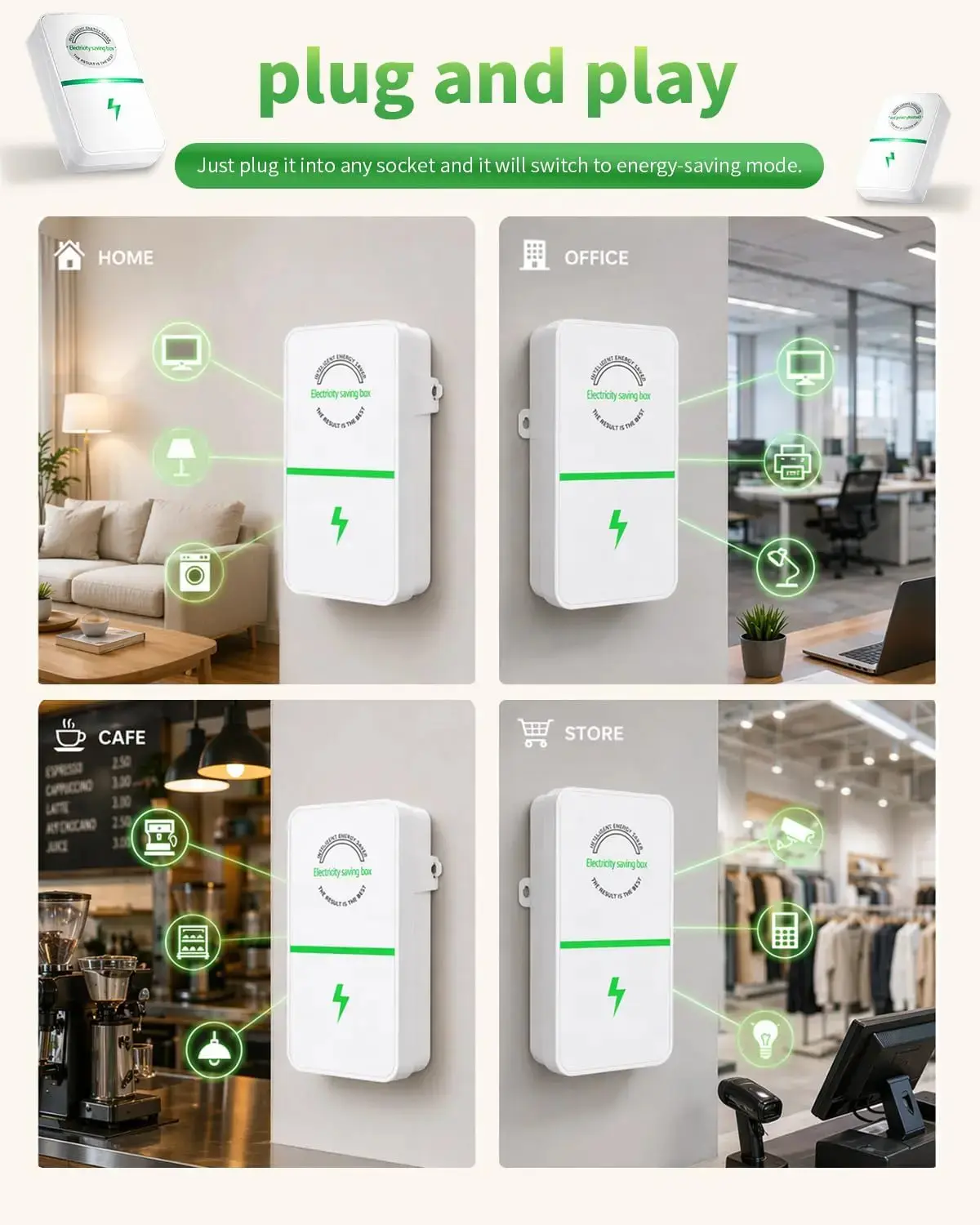 4PCS Energy Saver Plug 2026 Updated Stop Watt Smart Power Factor Saver Plug-In Voltage Stabilizer Surge Protector Flame Retardant Energy Saving Box for Home AC Refrigerator Office Appliances