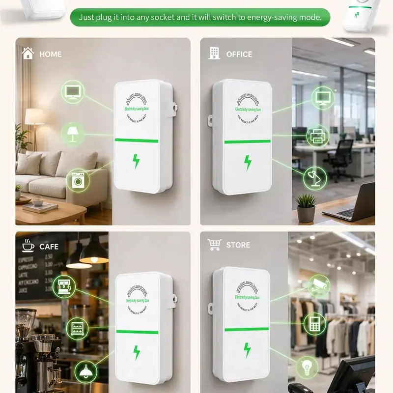 4PCS 2026 Updated Stop Watt Smart Power Factor Saver Plug-in - Energy-Saving Surge Protector, Flame-Retardant Voltage Stabilizer for Home & Office AC, Refrigerator Appliances (Home Users)