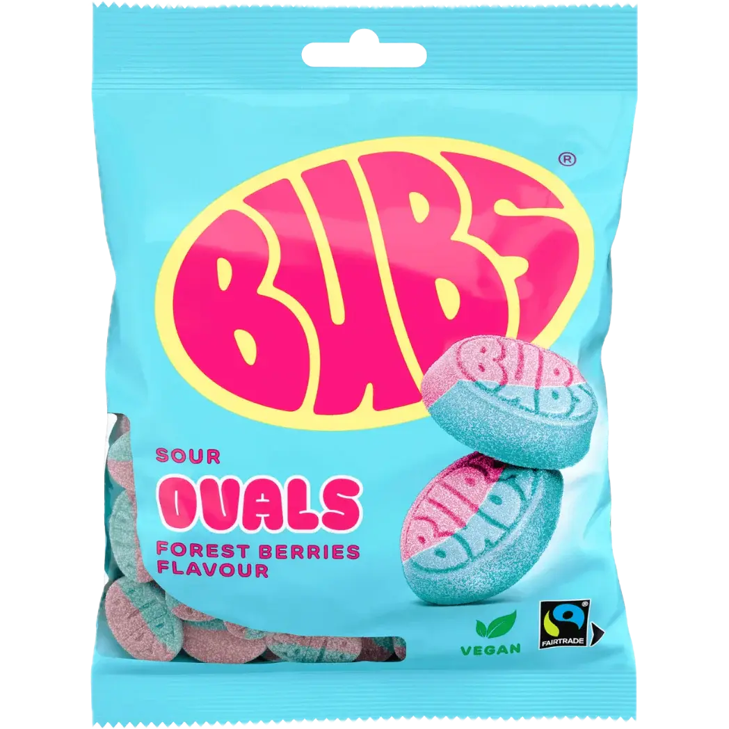 Swedish Bubs Forest Berries Mini Ovals - BUBS Swedish Candy - Strawberry/Blueberry flavored candy from Sweden