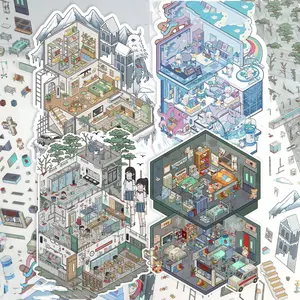 4 Sheets Per Pack Horror Scene Stickers, Large Scale Miniature Decorative Decals, DIY Handmade Stress Relief Journal Sticker