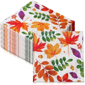 60 Pcs Fall Leaves Cocktail Paper Napkins 6.5 X 6.5 Inches Autumn Maple Leaf Disposable Paper Napkins for Decoupage Party Thanksgiving Autumn Harvest Feifeiya