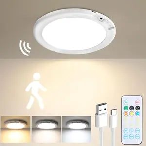 2PCS Rechargeable Motion Sensor Ceiling Light with Remote Control 3 Color Temperatures Magnetic Mount Battery Operated for Bedroom Closet Shower Stairs hallway porch patio ect Modern lighting lamp