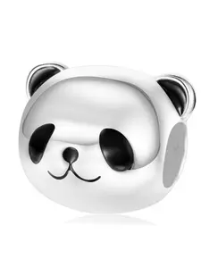 Cute Copper Plated Silver Color Panda Bead Charm, Heart Pattern, All Seasons, Perfect Gift for Friends, Daily Wear Accessory