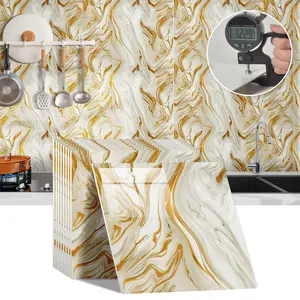 Self-Adhesive Marble Tile Stickers Set, Waterproof PVC Wall Decor, Marble Pattern Sticker, Durable Floor Tiles, Easy to Apply and Remove, Perfect for Living Room Kitchen Bathroom, Decorative Wall Sticker