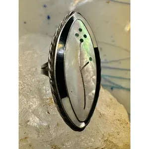 Zuni ring Turquoise flower size 6.50  slightly domed mother of pearl  sterling silver women