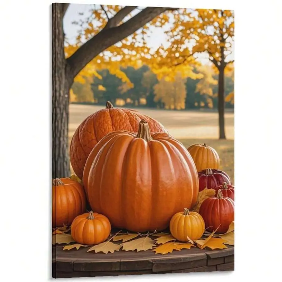 1PCS Framed Thanksgiving Pumpkin Poster Decoration Canvas Wall Art, Living Room Poster Bedroom Picture Print Wall Art, Poster Canvas Poster Artwork, Gift Idea Room Aesthetic, Autumn Decoration, Gift, Home Decor, Suitable For Din