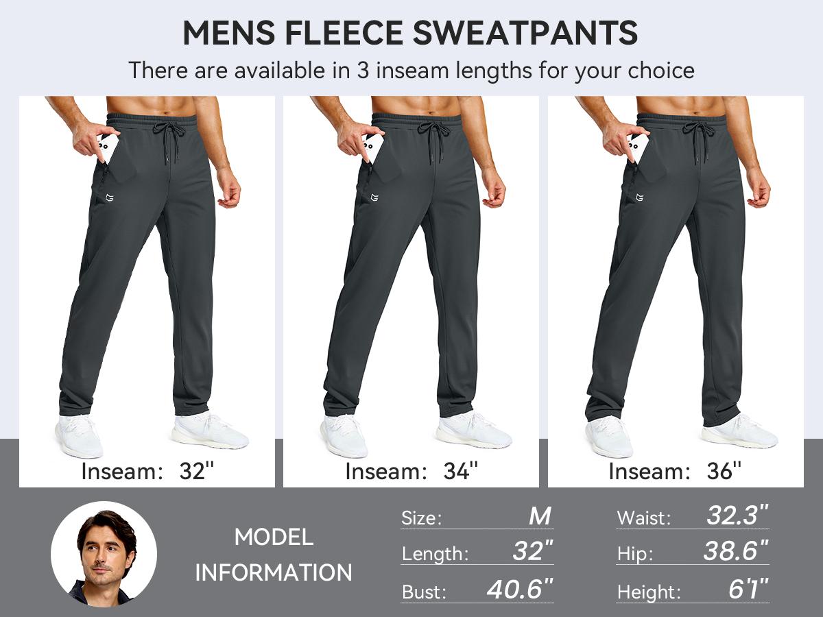 Men's Fleece Lined Winter Pants 32"/34"/36" Inseam Tall Sweatpants with Zipper Pockets Warm Water-Resistant Athletic Joggers Men Men's Fleece Lined Winter Pants 32"/34"/36" Inseam Tall Sweatpants with Zipper Pockets Warm Water-Resistant Athletic Joggers Men
