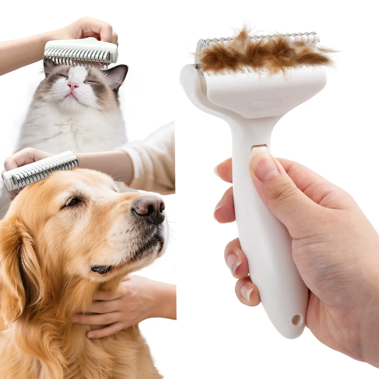 Pet Self-Grooming Brush for Dogs & Cats - Stainless Steel Groomer Tool with Skin-Friendly Deshedding, Massage Functions & Self-Cleaning Design for Long & Short Haired Pets, Animal Hair Brushes