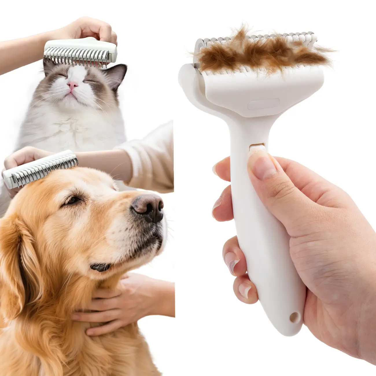 Pet Grooming Brush for Dogs & Cats: Skin-Friendly Deshedding Tool with Massage Function, Effective Hair Removal for Long & Short Haired Pets (Puppies/