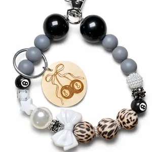 Western Cowgirl 8 Ball Bow Cheetah Print Wristlet Keychain