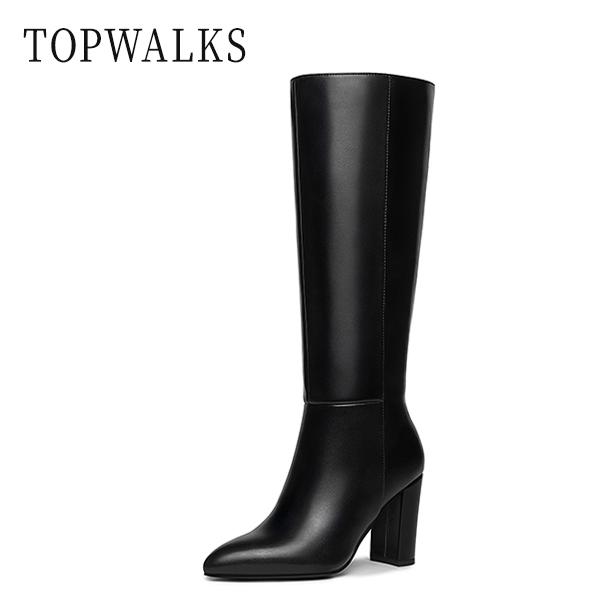 Topwalks Knee High Boots Women Classic Chunky Heel Pointed Toe Tall Boots For Women High Heel Side Zipper Boots