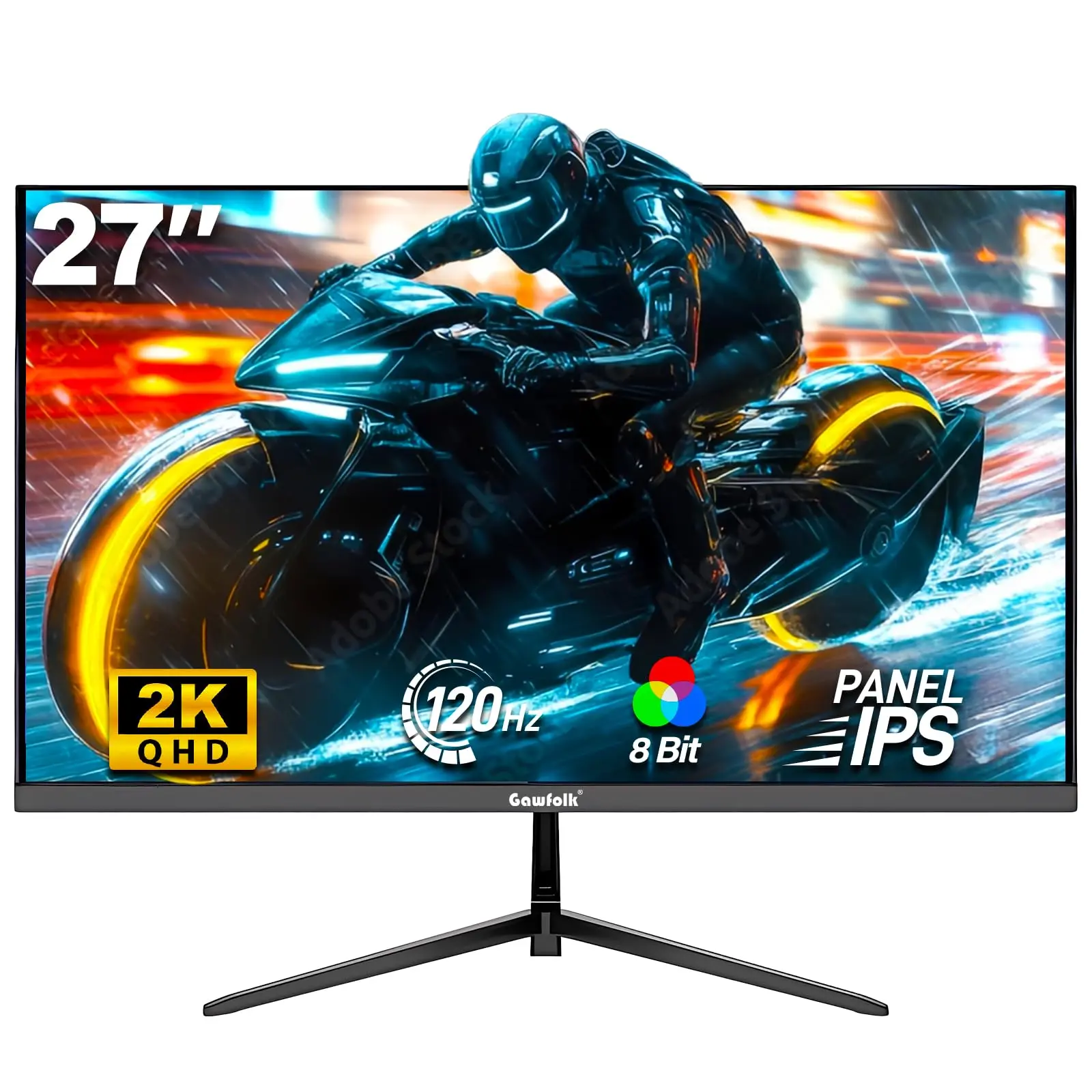 Gawfolk 27 Inch IPS QHD 2K Gaming Monitor, 2560x1440 120Hz, Ultra-Thin Zero Frame, DP & HDMI Ports, 75x75 VESA Wall Mount for Gaming, Home Office & Business Multitasking
