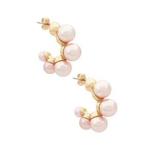 Ettika Five Point Hoop Earrings in Pink Pearl