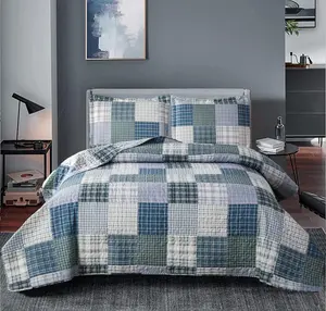 Plaid Quilt Set  Size Patchwork Quilts Bedding Plaid Reversible Bedspread Coverlet Soft Lightweight Bed Cover Set All-Season, 1 Quilt with 2 Pillow Shams