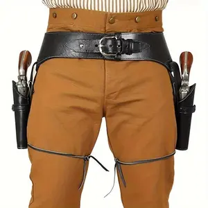 Western Cowboy Gun Leather Cover — Dual-Hand Gun Strap, PVC Material, Adjustable Belt, Suitable for Outdoor Activities, Recommended for Ages 14+