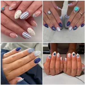 Sweet Blue Bow French Nail Art Set, French Tip Nails, Textured Short Oval Design, Perfect for Women & Girls, Ideal for All Seasons