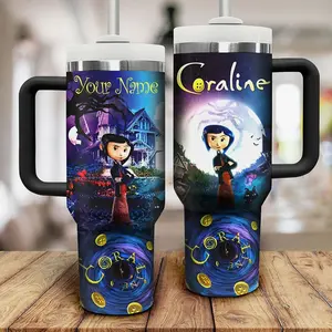 Personalized Coraline Tumbler – Custom Name C0raline Movie Fan Gift, Gothic Cartoon Coffee Mug, Spooky Aesthetic Cup, C0raline Lover 40oz Tumbler