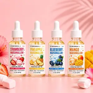 Women's 4-Pack Cosmetic Body Oil Set, 1 oz Sample Size Moisturizing Aroma Glow Moisturizer Oils with Sweet Flavors (Strawberry, Pineapple, Blueberry, Mango Marshmallow) - Hydrating Gifts