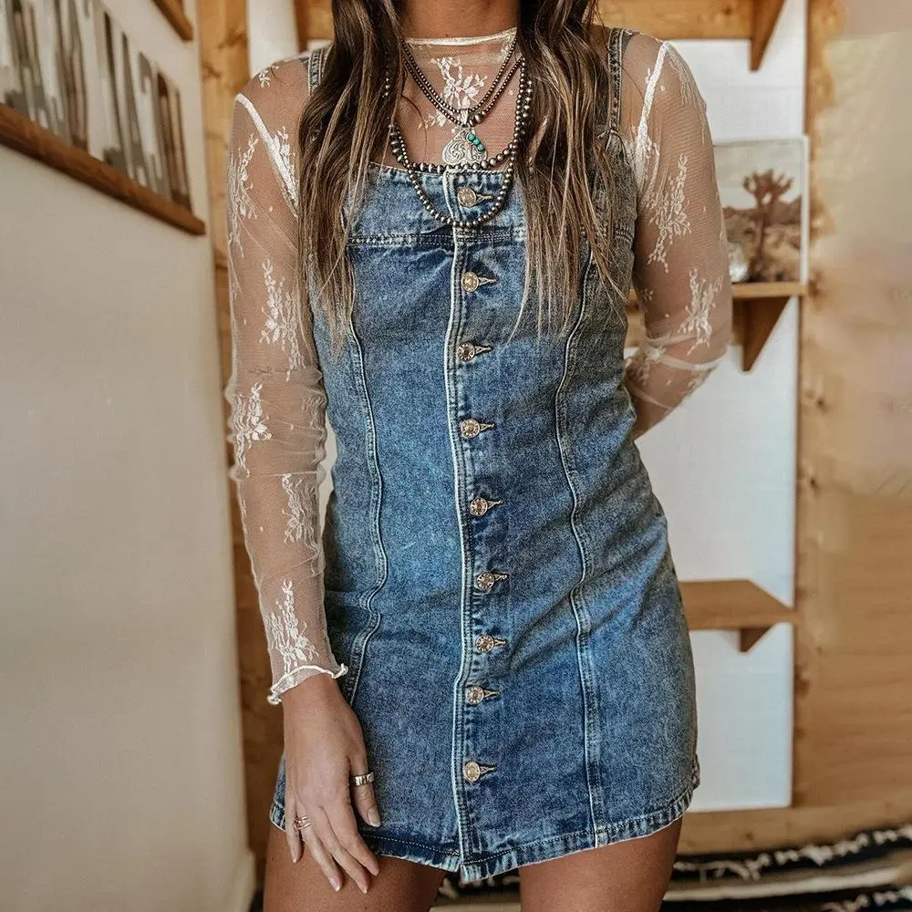 slim denim dress embroidered Embroidered Demin Shirt Dress