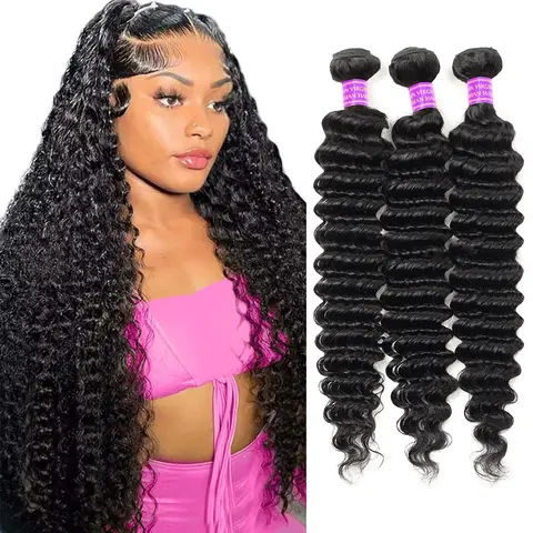 Thick Deep Wave Human Hair Bundles Raw Human Hair Weave Brazilian Body Wave Quick Weave Extensions 1/3/4 Bundles #Summervibes