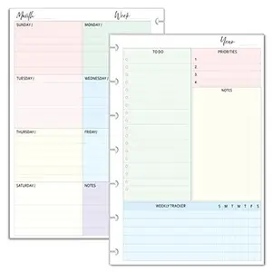 Undated Weekly Planner Inserts, Fits 7,8,9,11 Disc Planners Calendar Refills Weekly Calendar Inserts, Undated Weekly Planner