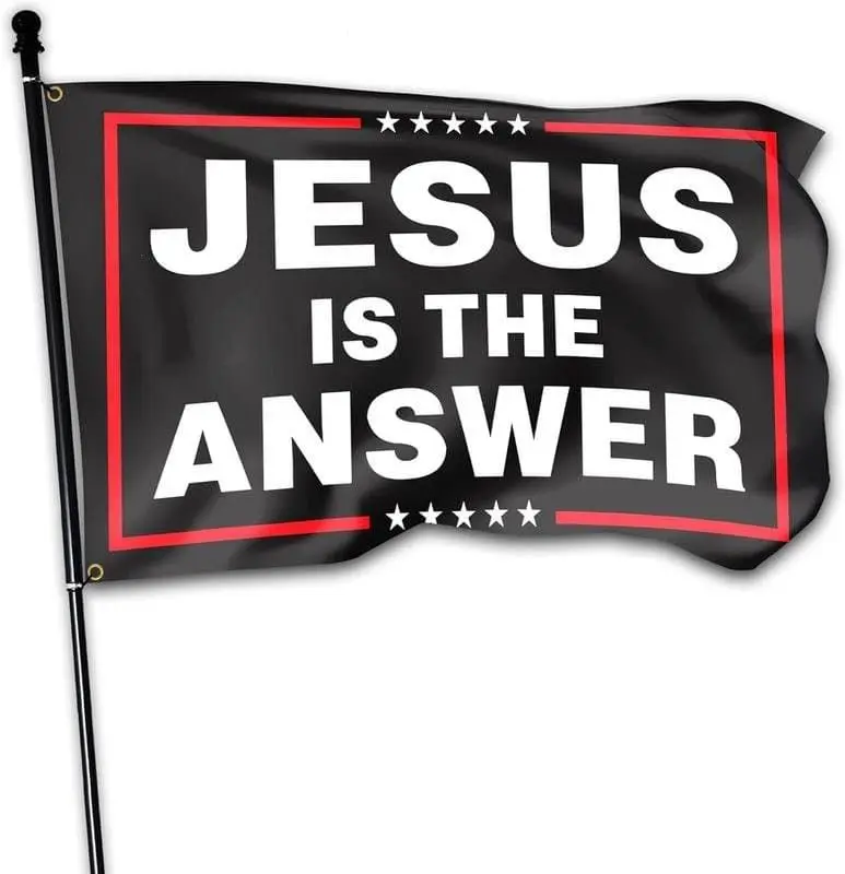 Jesus Is The Answer Flag 3x5 Ft Outdoor In God We Trust Flag Mirror Printing With Grommets for Dorm House Yard Indoor Patriotic Faith Banner Decor