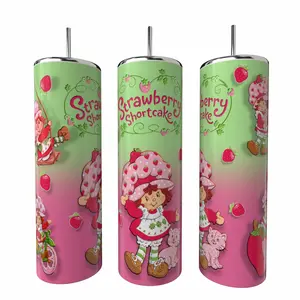 Strawberry Shortcake  20oz skinny Tumbler Drinkware Flasks Insulated Lid Coffee Portable