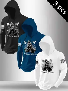 Men's Spring Fall Hooded Drawstring Long Sleeve, Military Street Style, Casual Fitted Design, Daily Wear, Letter Pattern, Streetwear