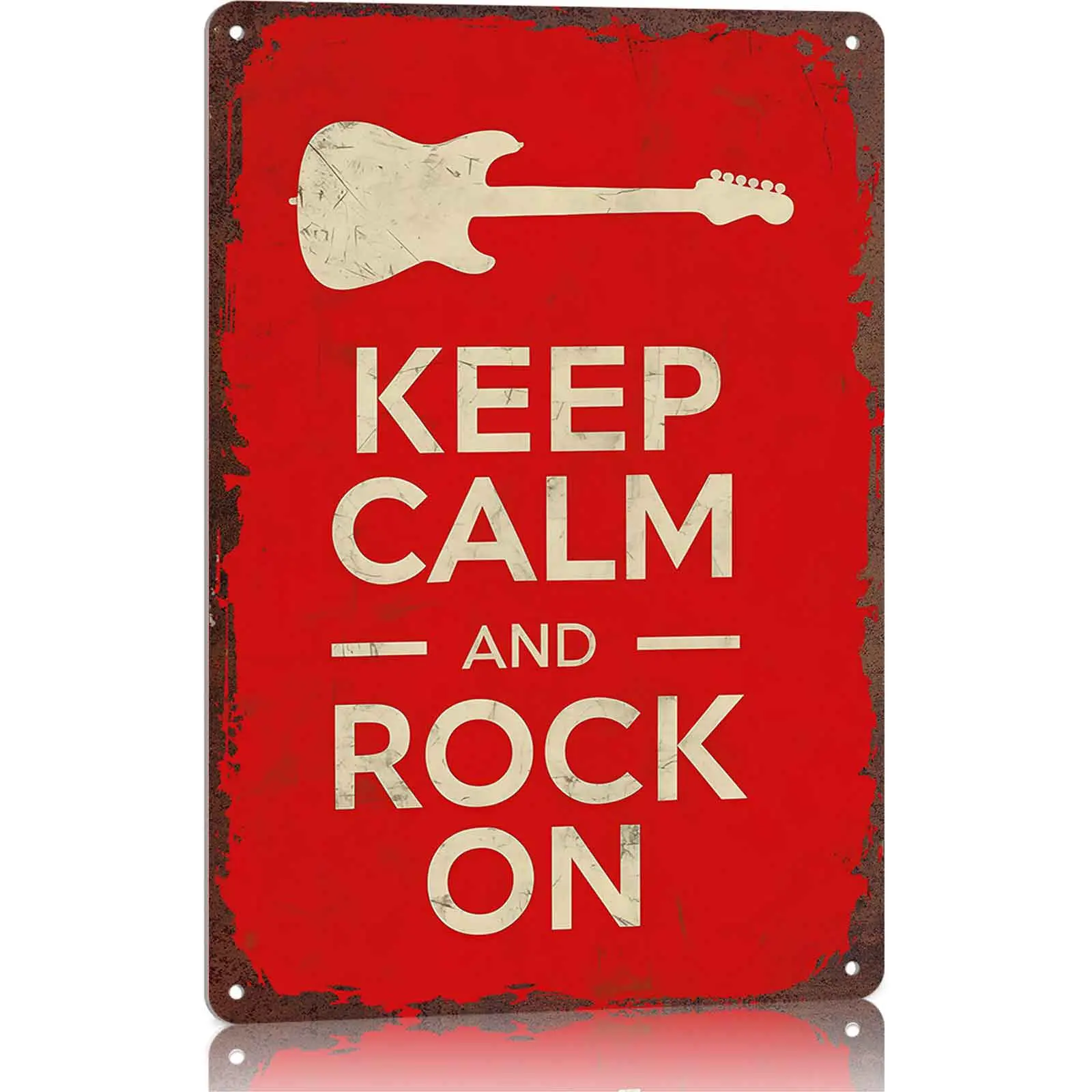 Keep Calm and Rock On Electric Guitar 12x8 Inch Aluminum Metal Sign - Retro Rock & Roll Wall Decor for Bedroom, Music Room, Bar, and Guitar Studio - Vintage Tin Sign Gift for Musicians & Rock Fans